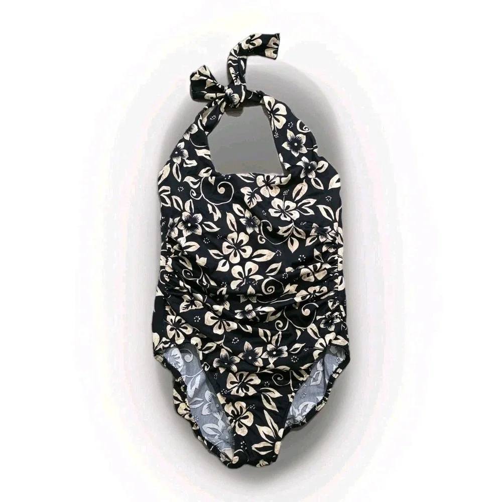 Lands End Womens Size 10 One Piece‎ Swimsuit Floral Halter Bathing Suit Beach